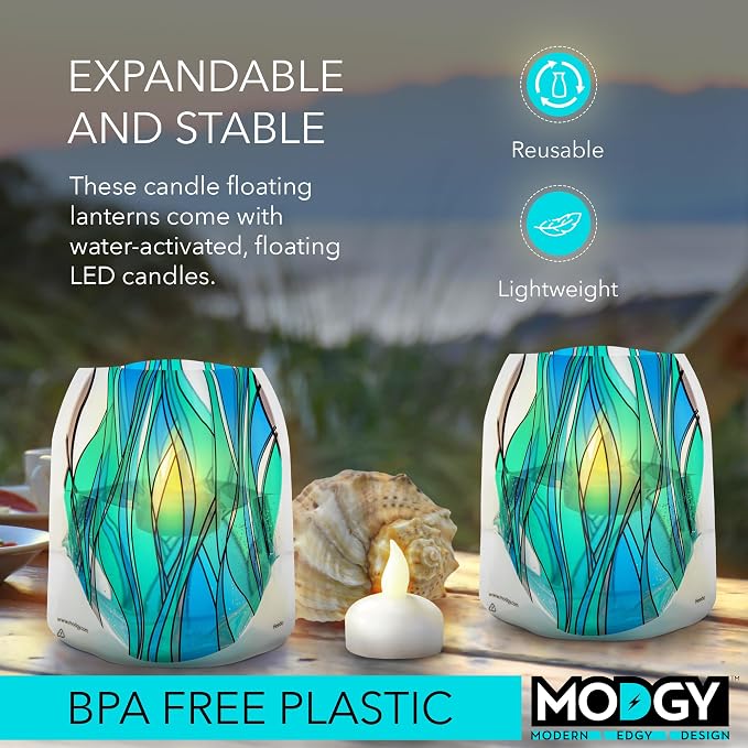 MODGY Luminary Lanterns Candle Holder Decorative Indoor Outdoor Decor, Plastic Candle Lantern Lamps for Wedding Table Centerpiece Porch with Flameless Floating LED Candles Heedo, Pack of 4