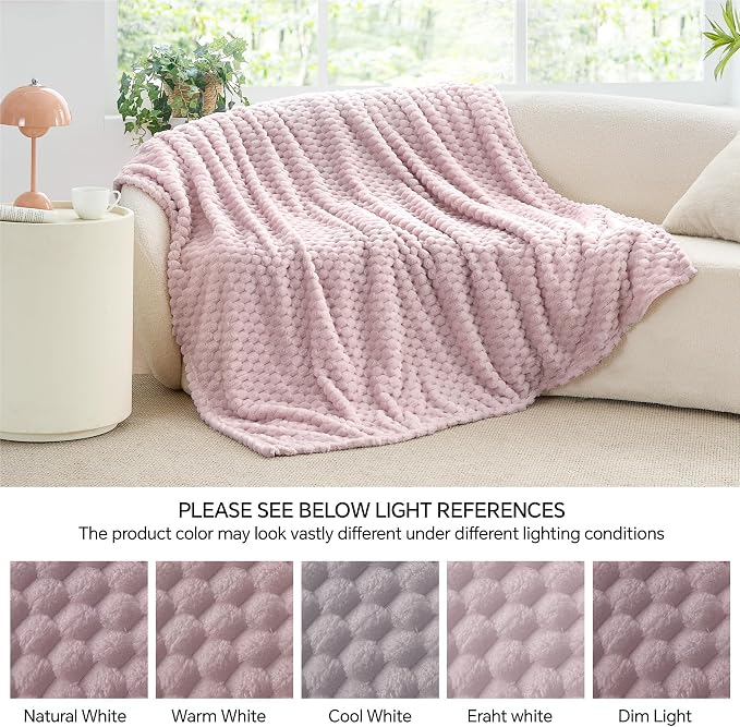 BEDELITE Lotus Pink Throw Blanket for Couch, Soft Gifts for Women, 50 * 60 | 3D Jacquard Decorative Fleece Blanket, Super Soft Plush Throws, Cute Birthday Gift for Women & Men, Suitable for All Seasons