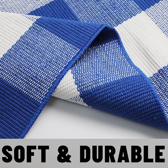 Buffalo Plaid Outdoor Rug 4x6 Ft Blue and White Checkered Area Rug Washable Indoor Outdoor Rugs for Entryway,Hallway, Kitchen, Living Room, Dining Room, Bedroom