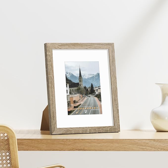 Vittanly 8x10 Picture Frames Set of 9, Wall & Tabletop, Light Wood | Display Pictures 5x7 with Mat or 8x10 without Mat, Small Photo Frames, Engineered Wood with Shatter Resistant Plexiglass