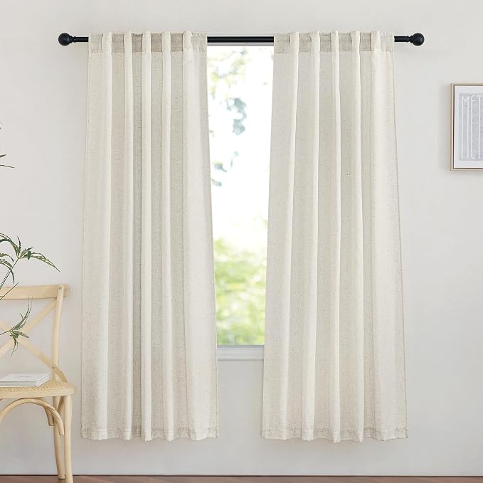 NICETOWN Bedroom Curtains Linen Blend Texture, Rod Pocket & Back Tab Privacy Added with Light Filtering Vertical Drapes for Bedroom/Living Room, Natural, W42 x L72, 2 Panels