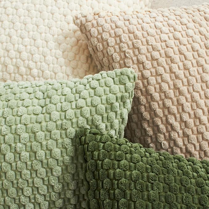 Kevin Textile Spring Throw Pillow Covers Pack of 4 Super Soft Boho Corduroy Decor Pillow Cases Mix and Match Colors Plush Texture Accent Pillows for Sofa Couch Living Room Chair 20x20 Inch, Green