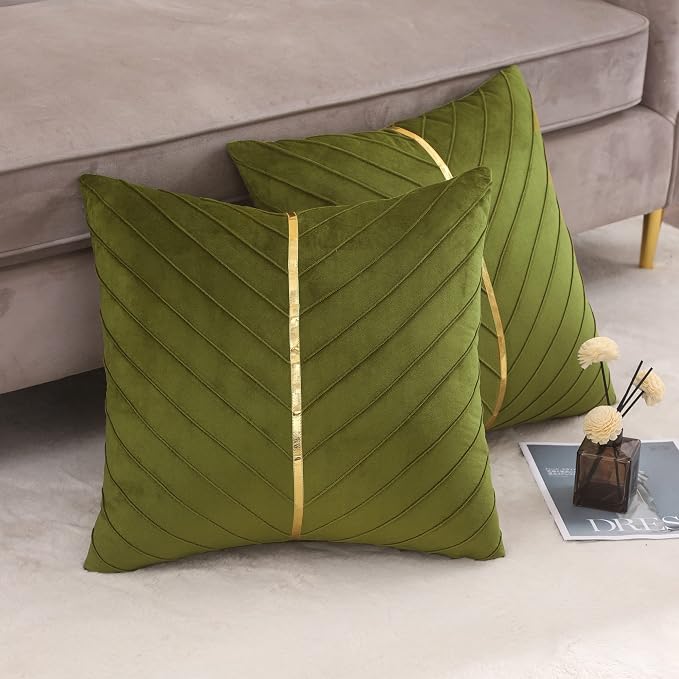Velvet Throw Pillow Covers 16x16 Pack of 2 Gold Decor Olive Green