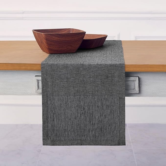 Solino Home 100% Pure Linen Table Runner Charcoal Grey, Athena 14 x 108 in | a graceful centrepiece for dining and gatherings, European flax fibres, gift ready packaging, soft, fine, OEKO-TEX Certified