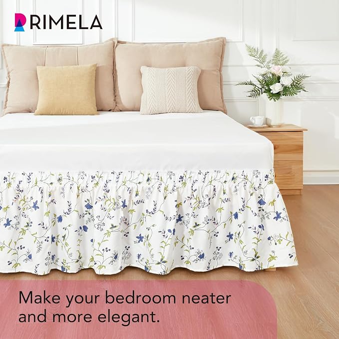 Sweet Blueberry Bed Skirt Queen 15" Drop, Elastic Wrap Around Bedskirt | Solid Ruffled, Easy to Use, No Mattress Lifting, Wrinkle & Fade Resistant, with Adhesive Strips, Machine Wash/Dry/Iron