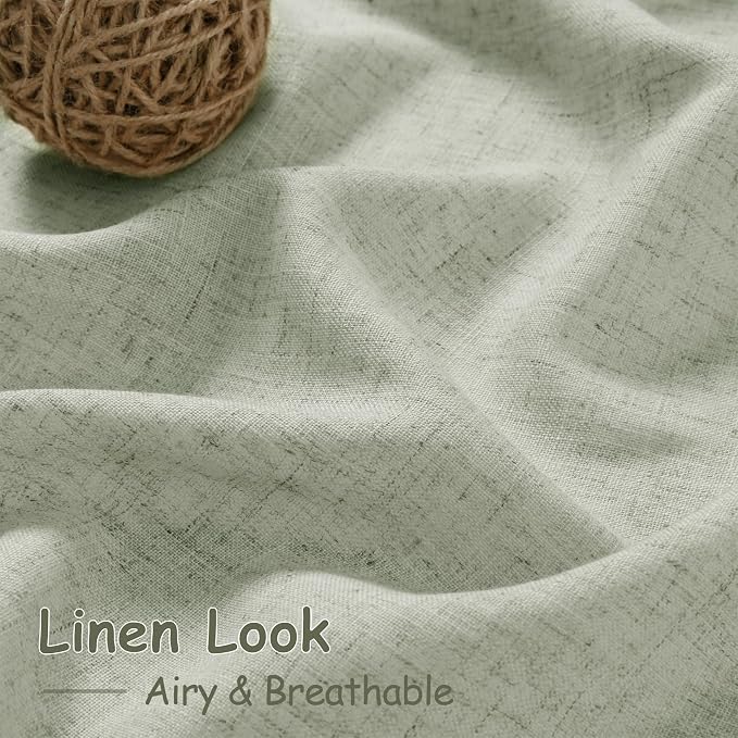 Sage Green Linen Curtains 63 Inches Length 2 Panels Set for Living Room Back Tab Pocket Light Filtering Semi Sheer Drapes Cotton Linen Textured Pale Green Window Curtain 52X63 Inches