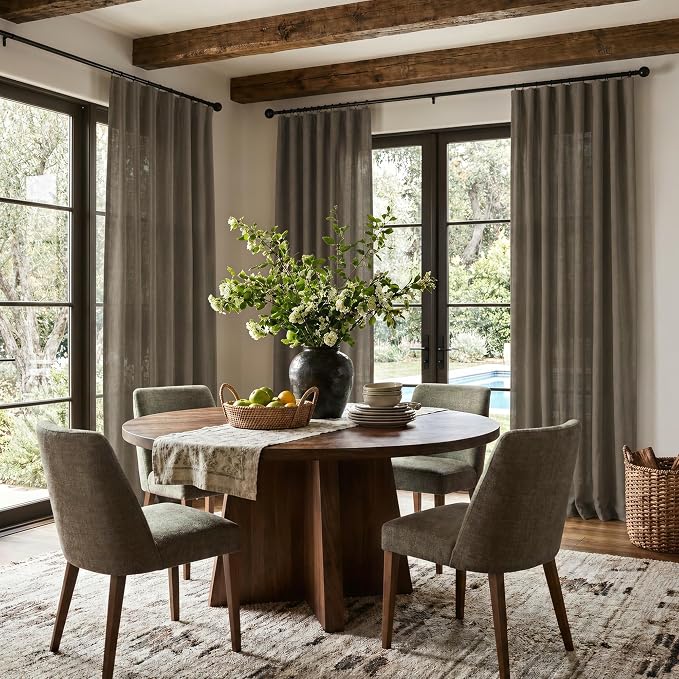 Dark Brown Linen Curtains for Living Room 108 Inches Long Semi Sheer Drapes Traditional Rustic Farmhouse Cottage Core Decor Chocolate Curtains for Sliding Glass Door Cabin 2 Panels 52 Wide 108 Length