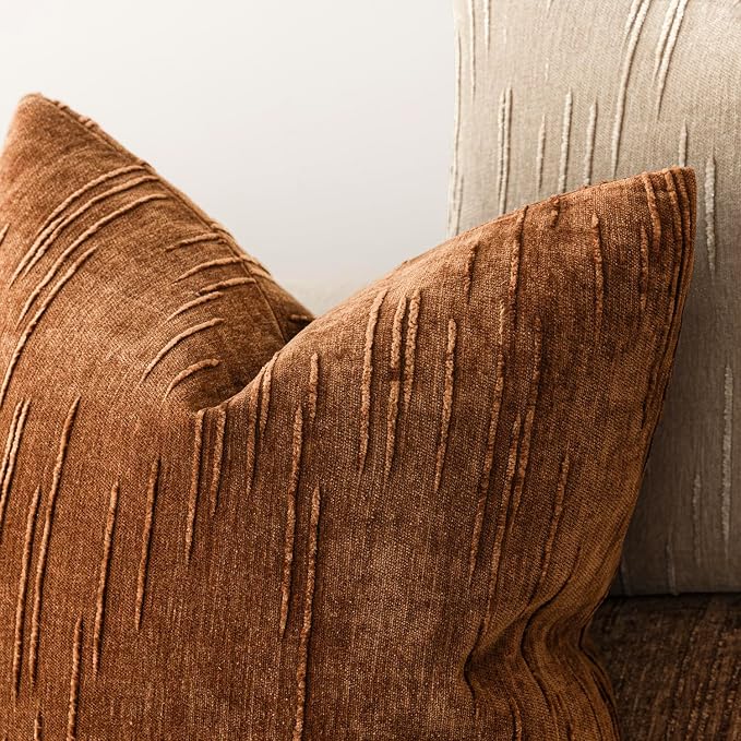 Foindtower Pack of 2 Slubby Textured Chenille Throw Decorative Pillow Covers Lumbar Accent Solid Cushion Cover Fall Neutral Farmhouse Pillowcase for Couch Sofa Bed Living Room 12x20 Inch,Autumn Orange