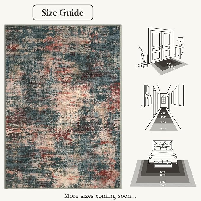 Lansny Abstract Washable Entryway Rug 2x3 Area Rug Small Non Slip Door Mat | Red/Multi;Thin Printed Faux Wool Kitchen Rugs;Indoor Front Door Rug;Entry Rug;Throw Rugs for Foyer,Entrance;Floor Carpet