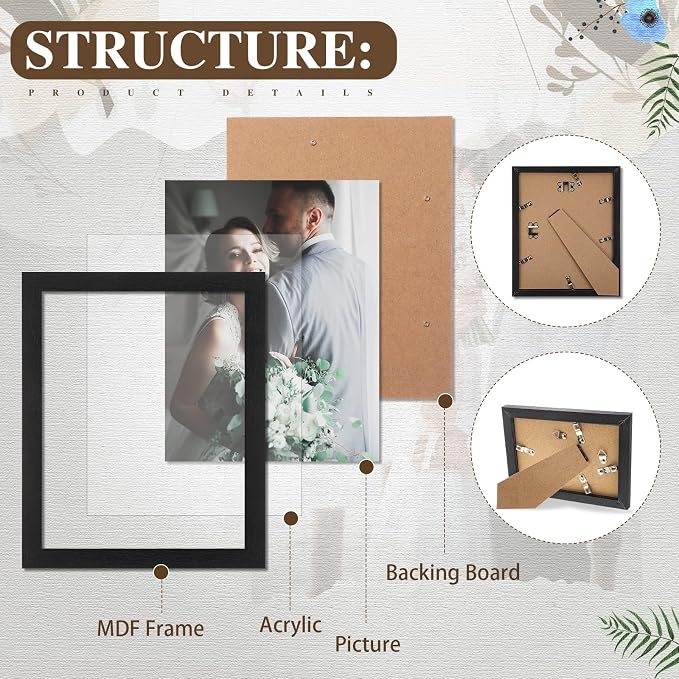 20 Pcs Gallery Wall Frames Set Rustic Picture Frames Collage Assorted Photo Wall Decor Pack for Hanging or Tabletop Display Multi Sizes with 8 x 10, 5 x 7, 4 x 6 (Stylish Color)