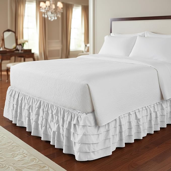Elegant Comfort Luxurious 1500 Premium Hotel Quality Wrinkle and Fade Resistant Microfiber Multi-Ruffle Bed Skirt - 15inch Drop, Full, White