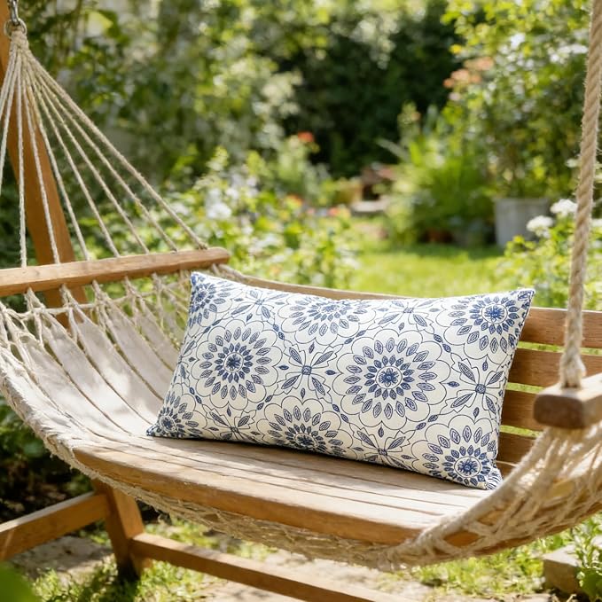 Slow Cow Linen Embroidery Decorative Lumbar Throw Pillow Cover Pillowcase Rectangular Pillow Cover Cushion Cover for Bed Couch Sofa 12 x 20 Inches Navy Blue