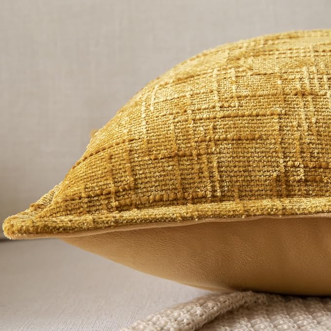 Yaertun Chenille Throw Pillow Covers 20x20 Inch Set of 2 Textured Broadside Soft Cozy Velvet Pillow Covers Modern Farmhouse Boho Decorative Pillow Cases for Couch Bed Sofa Livingroom Ginger