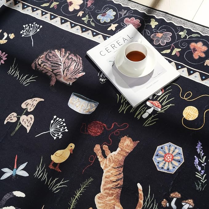 Rugcomf Runner Rug for Kitchen Non Slip 2'6''x8' Washable Rugs with Rubber Backing Soft Floral Animal Cat Carpet Runner for Kitchen Laundry Bedroom Bathroom, Black
