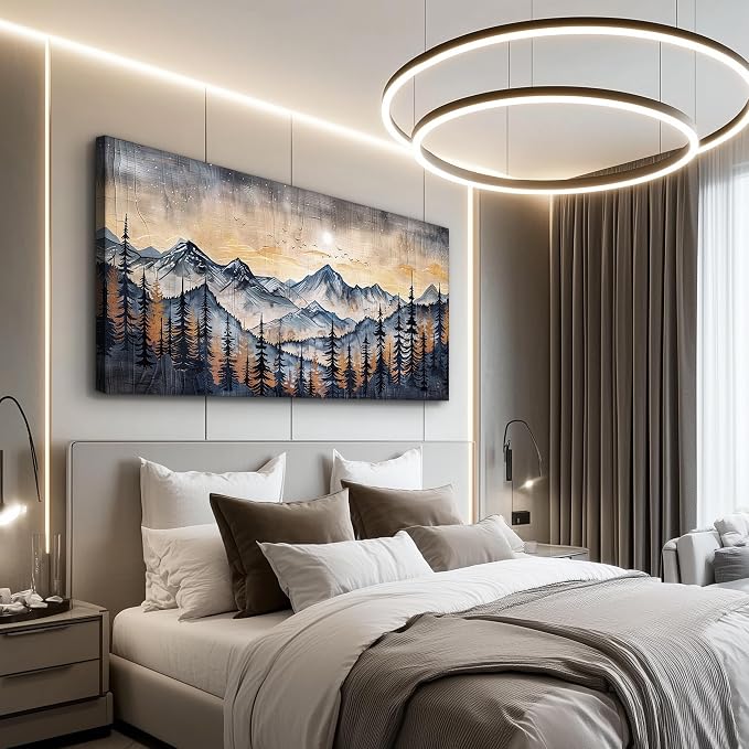 QIYILEXWART Large Wall Decor For Living Room Canvas Wall Art For Office Modern Wall Decorations For Bedroom Mountain Landscape Painting Abstract Pictures Artwork Room Home Decor 24x48 In