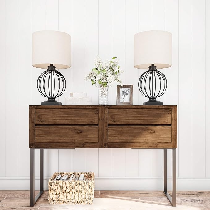Lavish Home Modern Table Lamps, Black, Set of 2, 13” x 26”