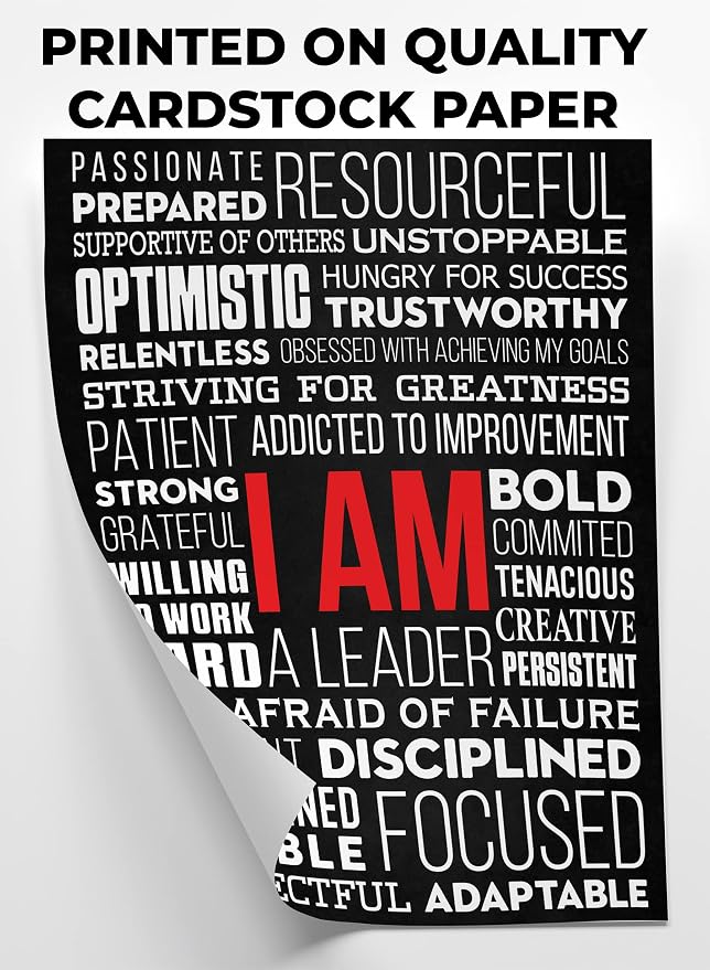HoneyKICK I AM Positive Affirmations Canvas Wall Art, Black, 12x16 | Thirty confidence-focused statements fill a ready-to-display wrapped canvas designed for daily viewing and reflection.