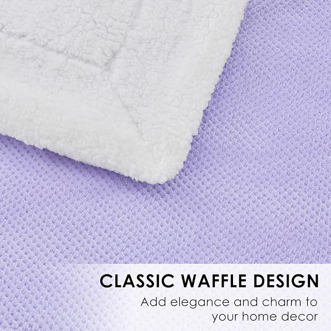 SOCHOW Waffle Sherpa Fleece Throw Blanket, Super Soft Fuzzy Warm, Lightweight Fluffy Reversible Plush Blanket for Bed Sofa Couch, 50 x 60 Inches Lilac