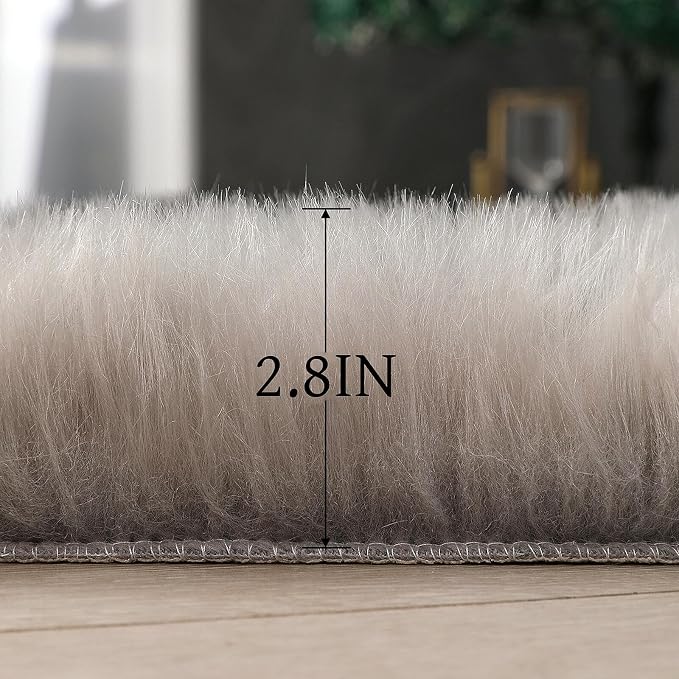 linmopm Faux Fur Sheepskin Rug, Grey, 2x6 ft Runner | Shag Fluffy Fuzzy, High-Density Cushion, For Bedroom Bedside Living Room, Plush Carpet, Sofa Cover