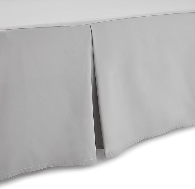 Amazon Basics Lightweight Pleated Bed Skirt, Machine Washable, Wrinkle and Fade Resistant, Full, Light Grey