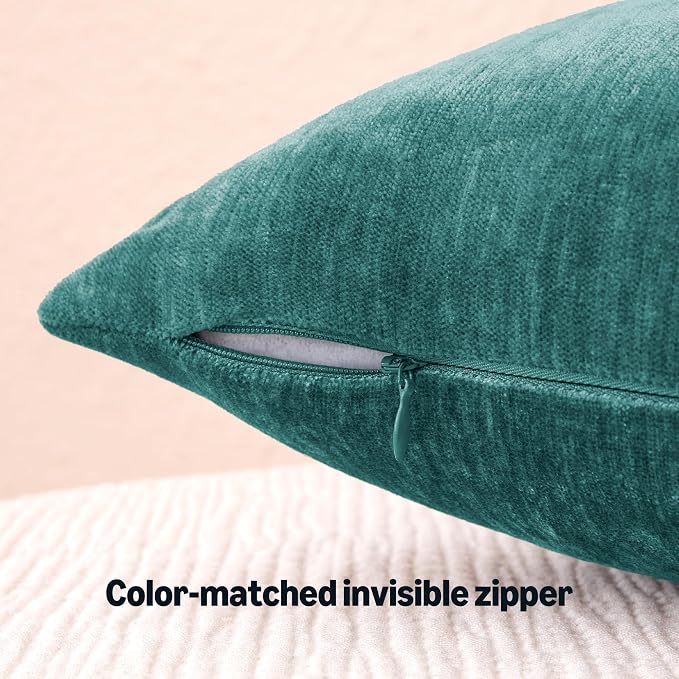 Amazon Basics Chenille Throw Pillow Covers, Home Decor Lumbar Cushion Cover for Bedroom Living Room Couch Bed, 12" W × 20" L, Deep Teal