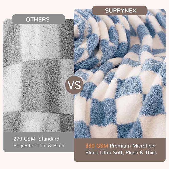 Blue Checkered Throw Blanket, Soft Plush Microfiber Fleece Blanket for Couch Sofa Travel, Cozy Decorative Home Blanket, All Season, 50x70 Inches