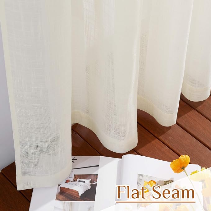 NICETOWN Semi Sheer Curtains Linen Blend Texture, Rod Pocket Back Tab Decorative Linen Sheer Drapes Window Treatment Privacy Curtains for Bedroom/Living Room/Nursery, W52 x L90, Natural, 2 Panels