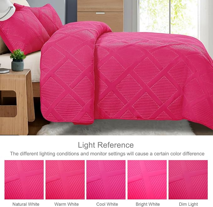 Exclusivo Mezcla Quilts Queen Size, Hot Pink | Soft Bedspreads with 2 Pillow Shams, Modern Striped Pattern, Lightweight Bedding Set Coverlets for All Seasons, 90x96 Inch