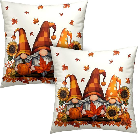 Fall Gnome Pillow Covers 24x24 Set of 2 Pumpkin Sunflower Maple Leaves Throw Pillow Covers Autumn Pillow Case Thanksgiving Cushion Case for Home Decor Couch Sofa