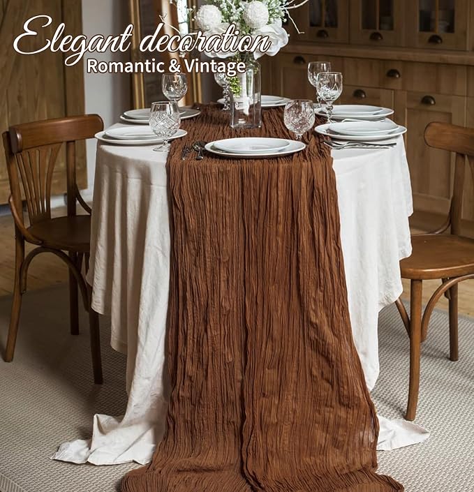 10 Pack Brown Cheesecloth Table Runner 17x108 Inch Boho Gauze Cheese Cloth Table Runners for Wedding Party Baby Shower Birthday Home Decor