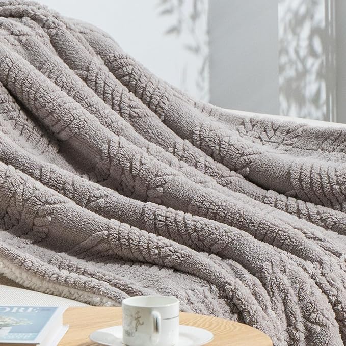 EverGrace Jacquard Reversible Sherpa Throw Blanket, 50" x 60", Silver Gray | Jacquard Sherpa Throw Blanket, Super Soft, Cozy Plush Blanket, Reversible Thick Warm Throw for Bed, Sofa, Living Room