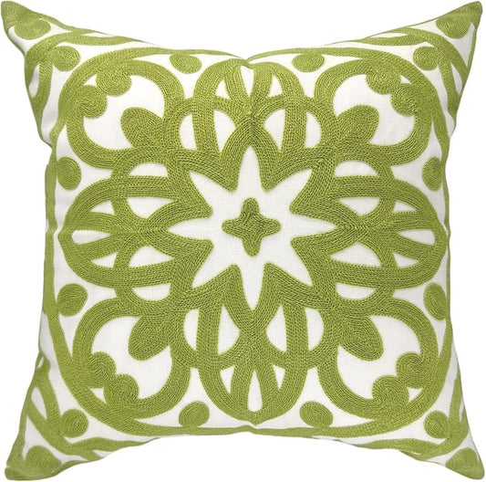 Alysheer Embroidered Decorative Throw Pillow Cover 20"x 20", Boho Mandala Modern Thick Embroidery Pattern, Cotton Canvas Avacado Green Cushion Case for Sofa Couch Bed Living Room (Chartreuse Green)