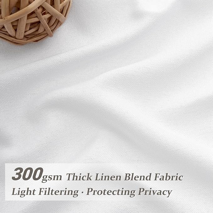 108 Inch White Linen Semi Sheer Curtains for Living Room 2 Panels Set, 9Ft Luxury Farmhouse Style Pinch Pleated Curtains Light Filtering Privacy Floor to Ceiling Track Drapes with Hooks Rings