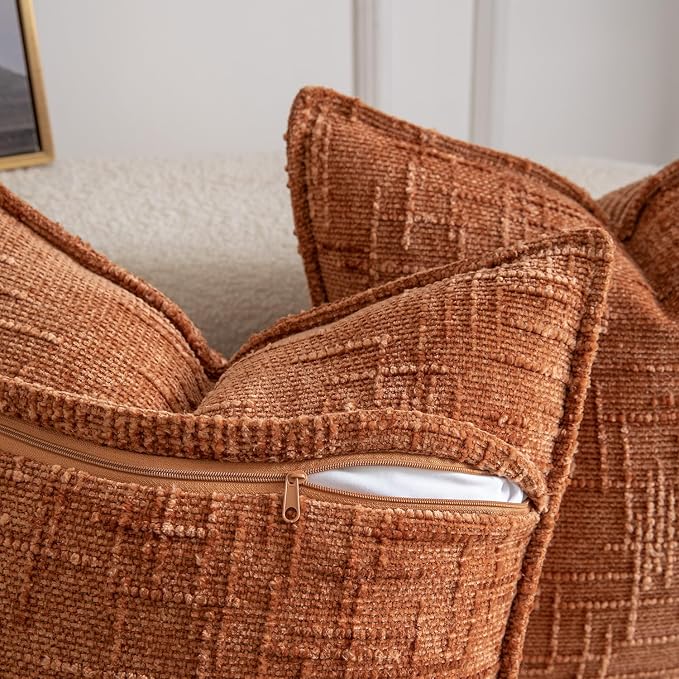 MADIZZ Pack of 2 Chenille Throw Pillow Covers 18x18 Inch Rust Soft Neutral Decorative Throw Pillows for Couch Sofa Boho Accent Cushion Covers Modern Farmhouse Home Decor for Bedroom Living Room