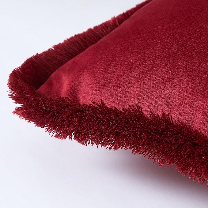 JUSPURBET Red Decorative Velvet Fringe Throw Pillow Covers 22x22 Set of 2 Boho Soft Cushion Case for Home Decor Living Room Couch Sofa Bed