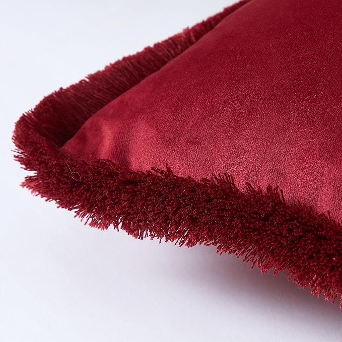 JUSPURBET Red Velvet Throw Pillow Covers 24x24 Inch Set of 2 with Soft Tassel Fringe Luxury Boho Pillowcase for Sofa Couch Bed Home Decor Machine Washable