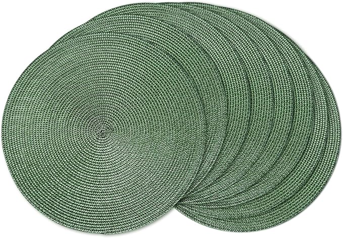 AHHFSMEI Round Placemats Set of 8 Heat Resistant Washable Non-Slip Woven Braided Table Mats for Dining Table Kitchen & Home Decor (Olive Green,8)
