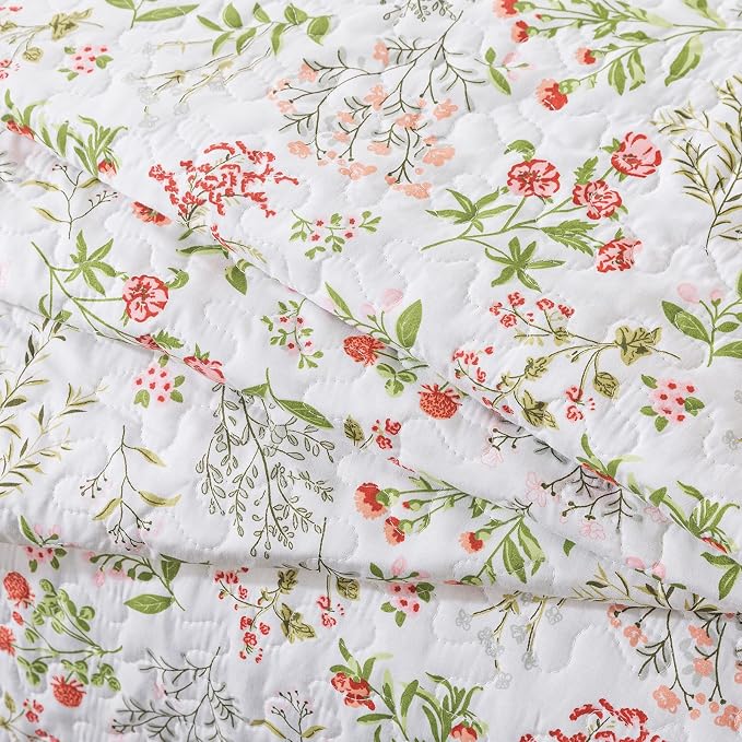 Travan 3-Piece Quilt Set Quilted Bedspread Lightweight Coverlet Set Garden Style Floral Printed Oversized Quilted Bedding Set with Shams for All Season, Flower Sea, Queen Size