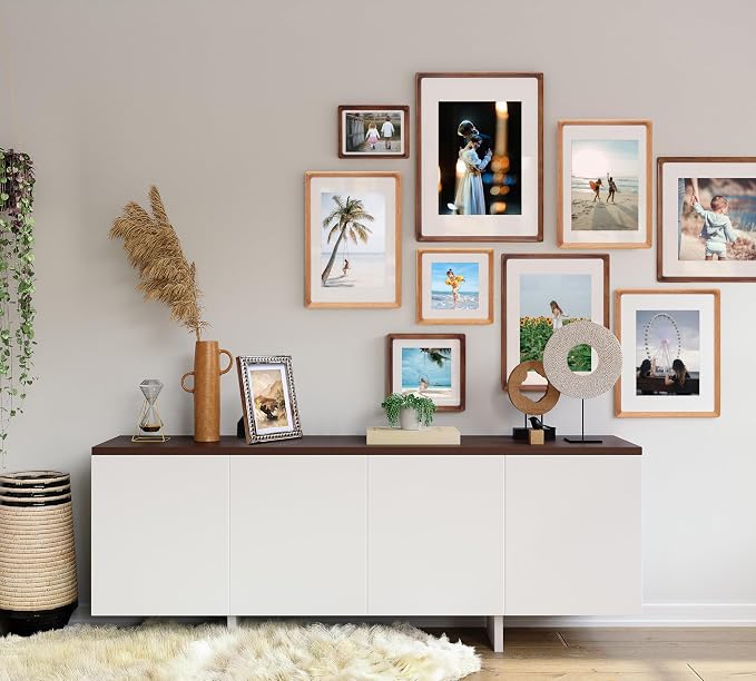 12x16 Picture Frame with Mat for 8.5x11, USA-Sourced Natural Teak Wood Handcrafted Rounded Corner with Plexiglass, Vertical or Horizontal Display Photo Document Gallery Wall Poster Frame