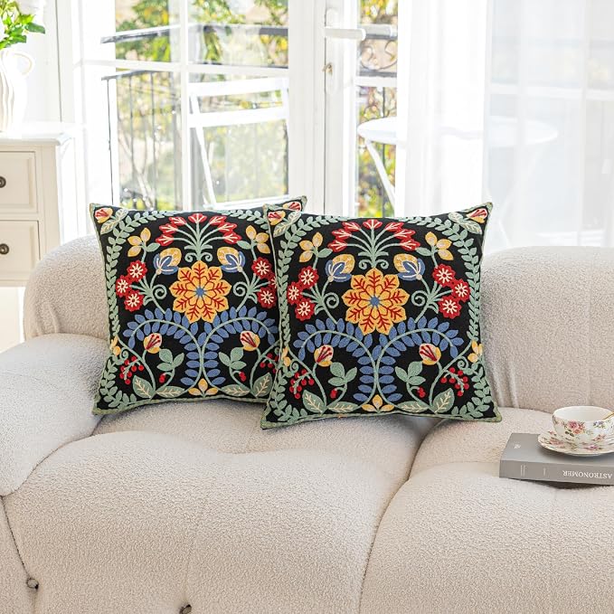 YIcabinet Pack of 2 Throw Pillow Covers,Leaf Snowflake Embroidered Pillow Case Soft Decorative Pillowcases for Home Sofa Couch 18x18 Inch
