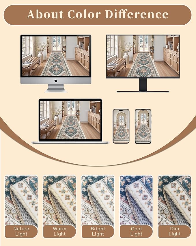Madane Hallway Runner Rug 3x10 Washable Kitchen Runners 10ft, Navy Blue | Vintage Non-Slip Entryway Area Rugs Indoor, Low-Pile Farmhouse Wide Floor Carpet for Bathroom Living Room Bedroom