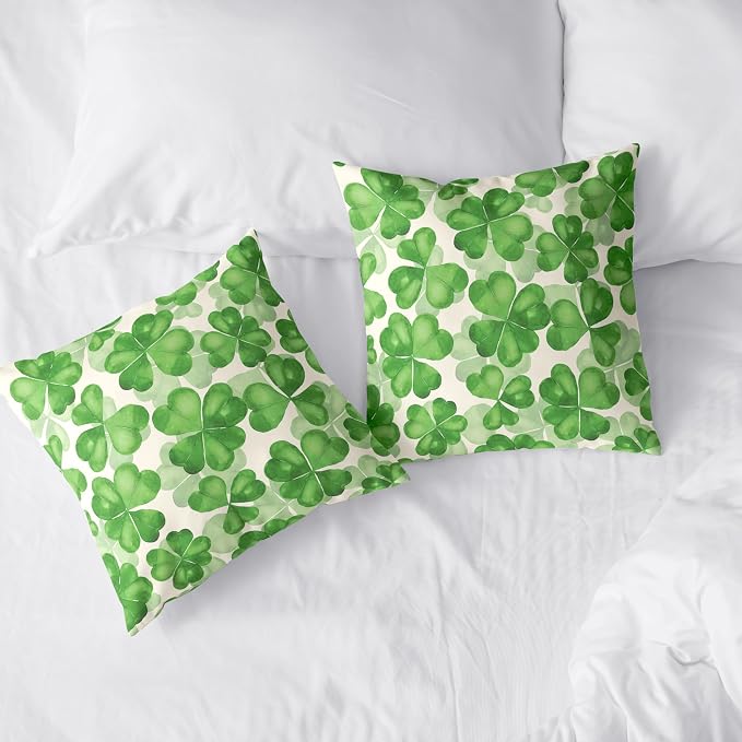 Saint Patricks Day Pillow Covers 20x20 Green Clover Pillow Case Set of 2 Lucky Charm Throw Pillow Covers St Patricks Cotton Blend Cushion Case for Living Room Sofa Couch