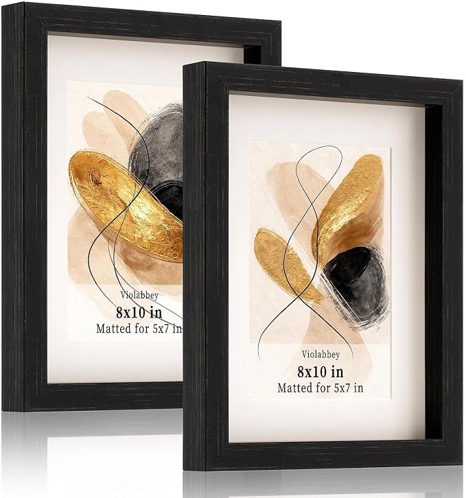 VIOLABBEY 8x10 Picture Frame Black Set of 2 with Real Glass Front