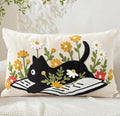 Animal Embroidered Lumbar Pillow Cover 20x12 Inch, Cat Floral | Decorative Throw Pillow Cover, Farmhouse Cushion Cases with Hidden Zipper, Cottagecore Decor for Couch, Sofa, Bedroom