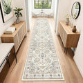 AooHHooA Boho Washable 2x10 Runner Rugs Beige Non Slip Low Pile Long Runner Rug, Stain Resistant Soft Faux Wool Runners for Hallway Laundry Entryway Bedroom