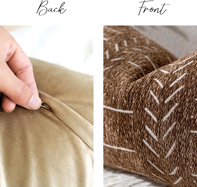 BlissBlush Decorative Throw Pillow Covers 20X20 Set of 2, Brown Boho Farmhouse Cushion Cover, Cozy Soft Accent Pillowcase for Couch Sofa Bed Living Room Home Décor
