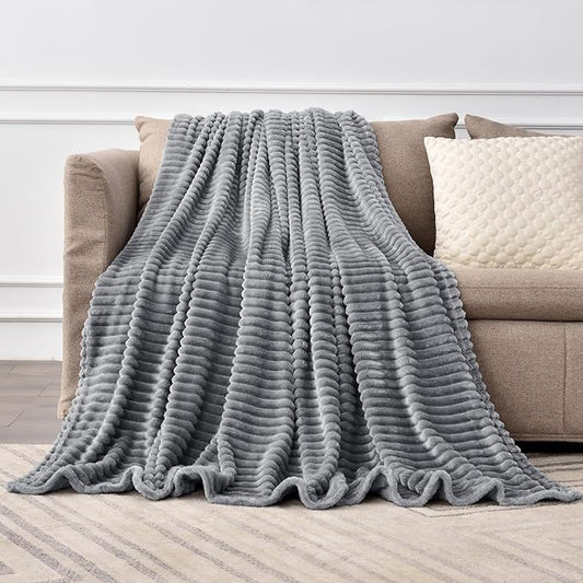BEDELITE 3D Ribbed Jacquard Grey Fleece Throw Blanket for Couch, 50x70 Inch | Soft Warm Decorative Fluffy Blanket, Cozy Plush Lightweight Fuzzy Throw Blanket for Bed Sofa Home Room Decor, Gift for Women