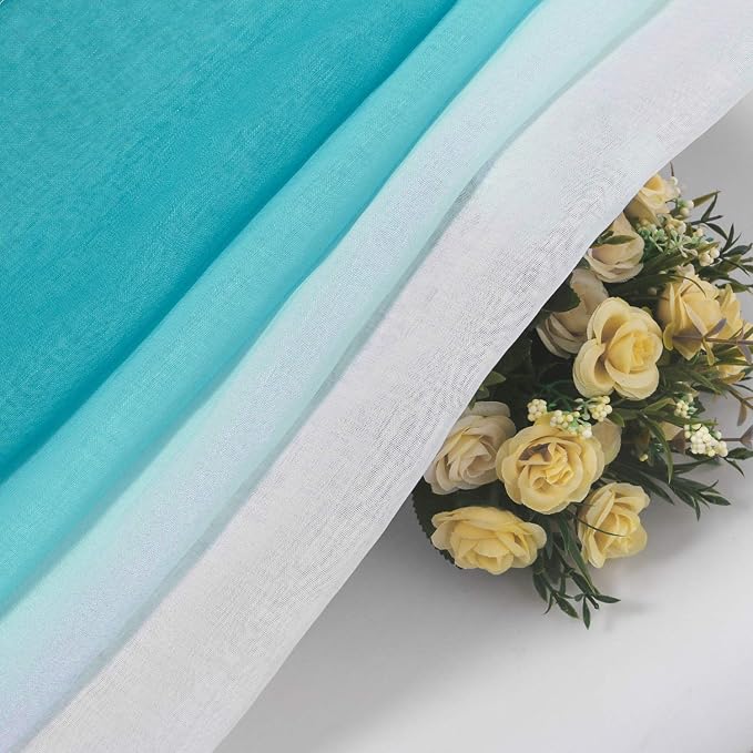 DWCN Ombre Sheer Curtains - Faux Linen Semi Voile Gradient Grommet Top Girl's Bedroom and Living Room Drapes, Set of 2 Window Curtain Panels, 42 x 63 Inch Length, Teal