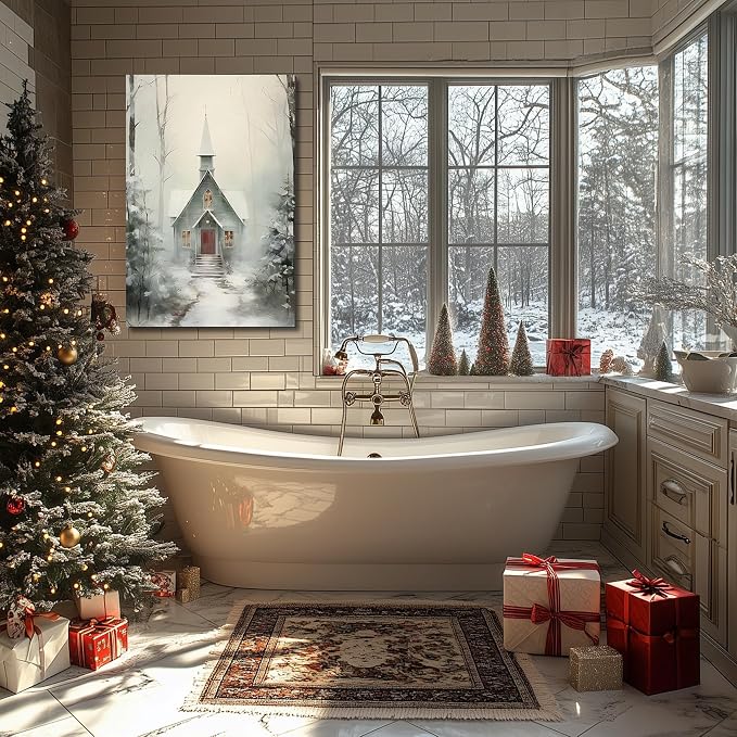 Winter Cabin Wall Art Poster Print 24x36inch, Snowy Forest Scene Art, Framed Christmas Prints – Christmas Canvas for Living Room & Bedroom, Christmas Decorations, Holiday Wall Decor