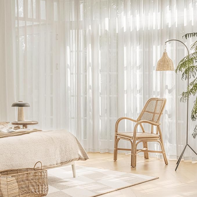 FMFUNCTEX Beige Linen Pinch Pleated Sheer Curtains, 96 Inches, 2 Panels | Natural Semi Sheer Drapes, Flax Linen, Rod Pocket, Light Filtering, Farmhouse French, Kitchen, Privacy, for Living Room